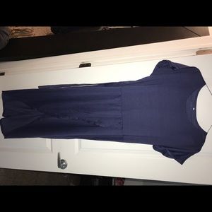 Navy Cotton Dress with Slit and Belt